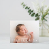 Elegante chique typografie foto geboorte aankondigingskaart (Staand voorkant)
