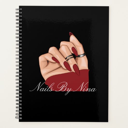 Elegante chique typografie Nail Beauty Salon Zwart Planner (Voorkant)