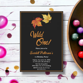 Elegante chique val bladeren zwart wit 1e verjaard kaart