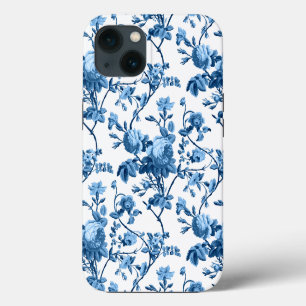 Elegante chique vintage blauwe roos bloemmotief iPhone 13 hoesje