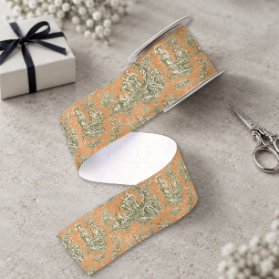 Elegante chique vintage oranje grijs toile de jouy satijnen lint