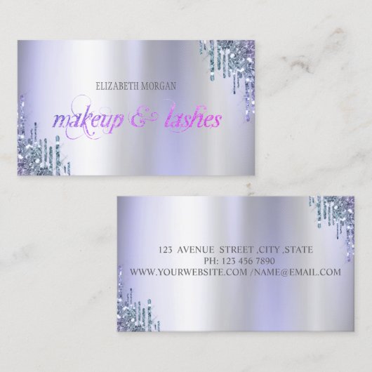 Elegante chique violette glitter druppels professi visitekaartje (Voorkant / Achterkant)