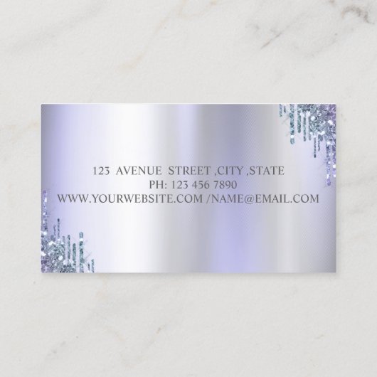 Elegante chique violette glitter druppels professi visitekaartje (Achterkant)