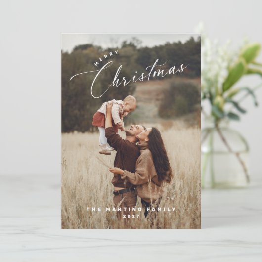 Elegante chique vrolijke kerst foto vakantie Kaart (Staand voorkant)