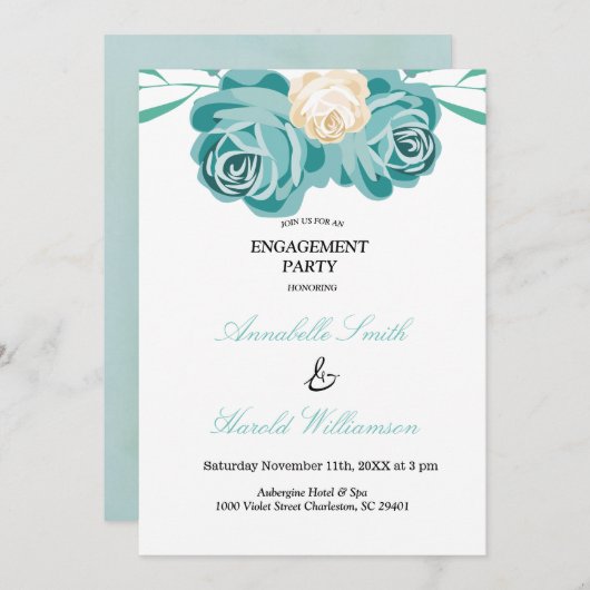 Elegante chique Waterverf blauw VERLOVING kaart (Voorkant / Achterkant)