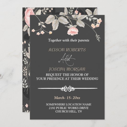 Elegante chique waterverf Bloemen Bruiloft Kaart (Voorkant / Achterkant)