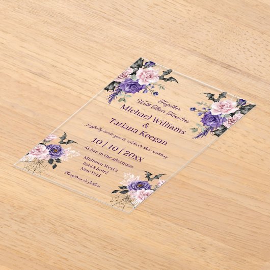 Elegante chique waterverf Bloemen Halloween bruilo Acryl Uitnodigingen (Laagn)