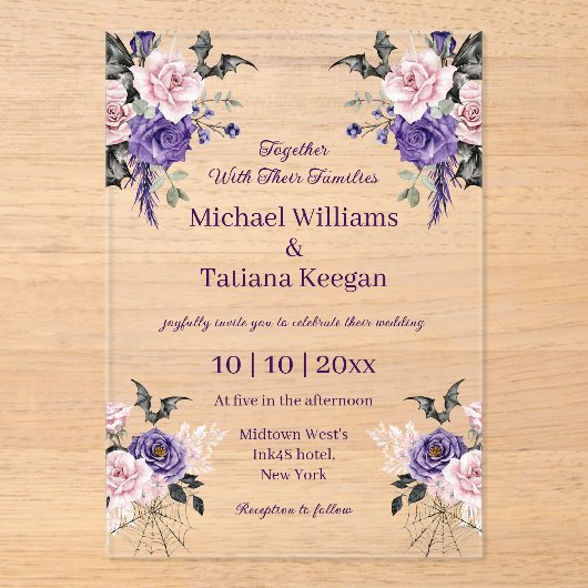 Elegante chique waterverf Bloemen Halloween bruilo Acryl Uitnodigingen (Voorkant)