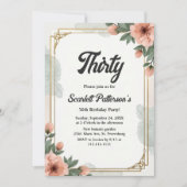 Elegante chique Waterverf Floral 30th Birthday Kaart (Voorkant)