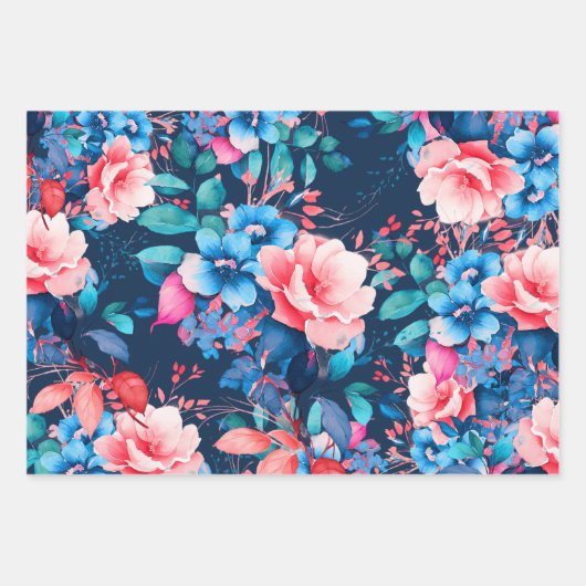 Elegante chique Waterverf Floral 40th Birthday Nav Inpakpapier Vel (Voorkant)