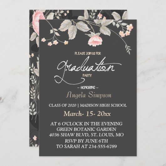 Elegante chique waterverf Floral Afstuderen KAART (Voorkant / Achterkant)