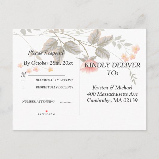 Elegante chique waterverf Floral RSVP Invitation P Uitnodiging Briefkaart (Achterkant)