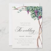 Elegante chique Waterverf Grapevine Bruiloft Kaart (Voorkant)