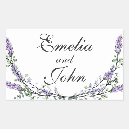 Elegante chique waterverf Lavendel en Eucalyptus Rechthoekige Sticker (Voorkant)