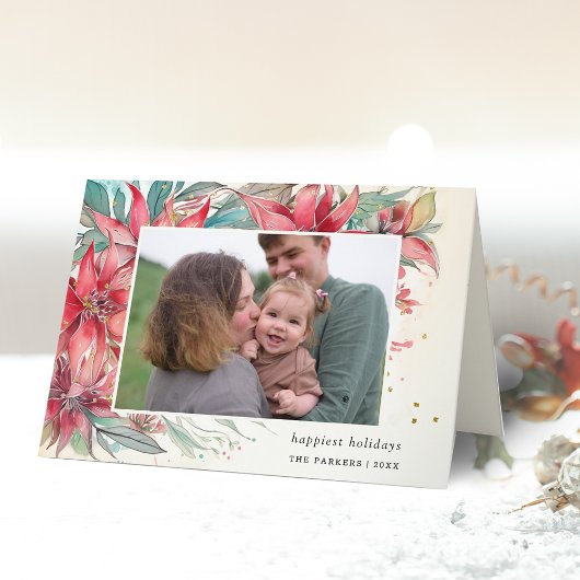 Elegante chique Waterverf Poinsettia Botanische Fo Feestdagen Kaart