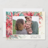 Elegante chique Waterverf Poinsettia Botanische Fo Feestdagenkaart (Voorkant)