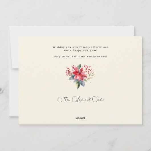 Elegante chique Waterverf Poinsettia Botanische Fo Feestdagenkaart (Achterkant)