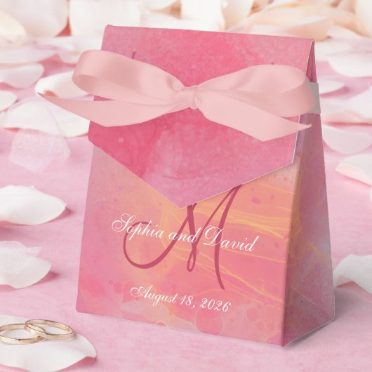 Elegante chique waterverf roze monogram bruiloft bedankdoosjes (Huwelijk)