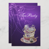 Elegante chique wervelingen  paarse theefeest kaart (Voorkant / Achterkant)