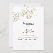 Elegante chique wit goud eenvoudige bloemenbruilof kaart (Voorkant)