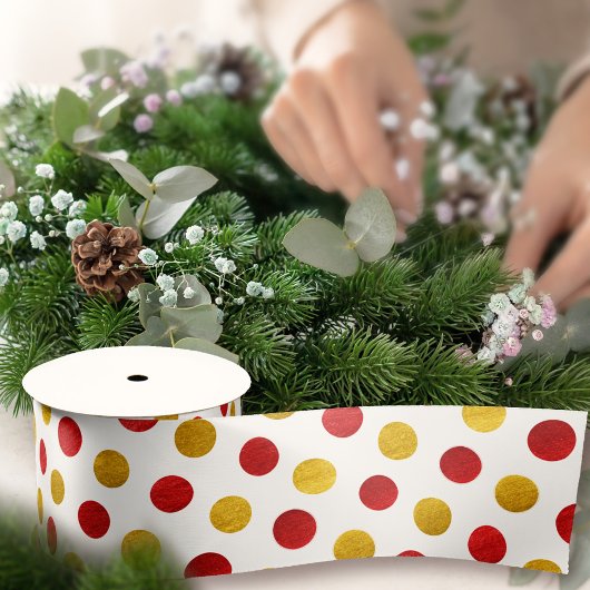 Elegante chique witgoud rode stippen moderne Kerst Satijnen Lint