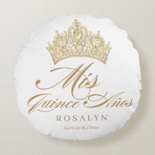 Elegante chique witgouden Quinceanera  Rond Kussen
