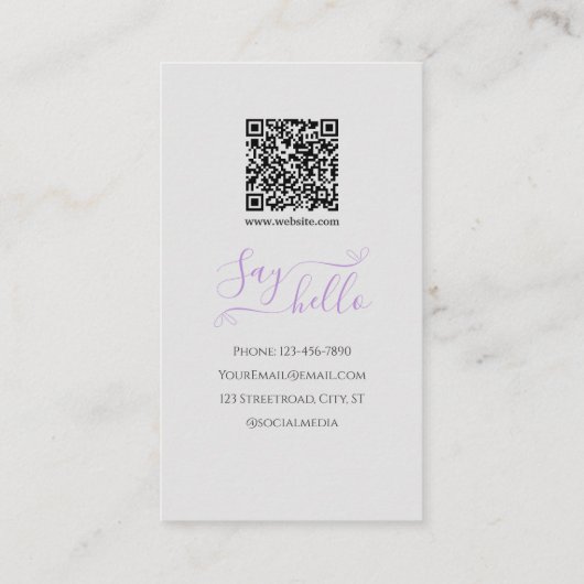 Elegante chique witte en Paarse foto botanisch Visitekaartje (Achterkant)