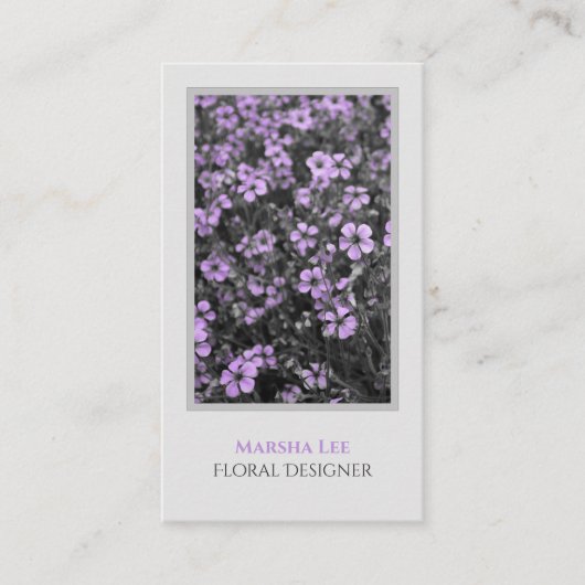 Elegante chique witte en Paarse foto botanisch Visitekaartje (Voorkant)