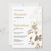 Elegante chique witte gouden glitter bloemenbruilo kaart (Voorkant)