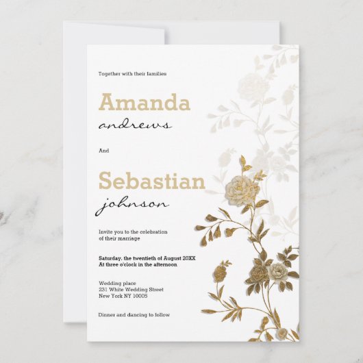 Elegante chique witte gouden glitter bloemenbruilo kaart (Voorkant)