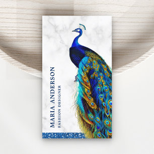 Elegante chique witte marmeren blauwe Indiase pauw Visitekaartje