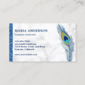 Elegante chique witte marmeren blauwe Indische pau Visitekaartje (Achterkant)