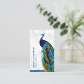 Elegante chique witte marmeren blauwe Indische pau Visitekaartje (Staand voorkant)