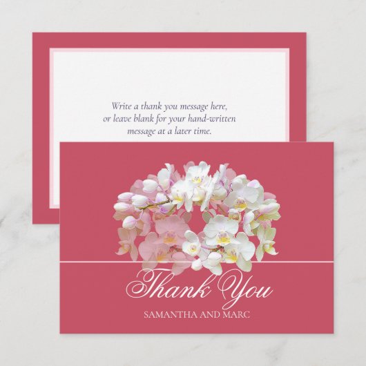 Elegante Chique Witte Orchidee Bruiloftsdankjeshou Bedankkaart (Voorkant / Achterkant)