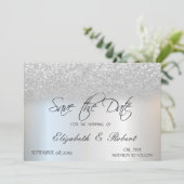 Elegante chique zilveren glitter bokeh bewaar de d save the date (Staand voorkant)