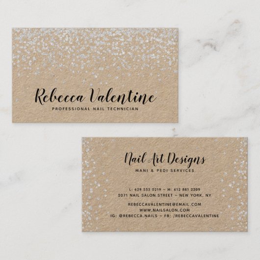 Elegante chique zilveren glitter confetti kraft mi visitekaartje (Voorkant / Achterkant)