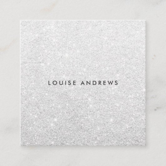Elegante chique zilveren glitter eenvoudige witte vierkante visitekaartje (Voorkant)