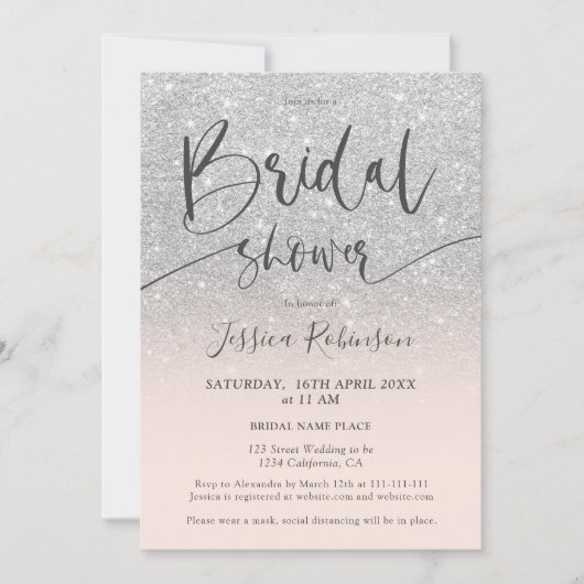 Elegante chique zilveren glitter script vrijgezell kaart (Voorkant)