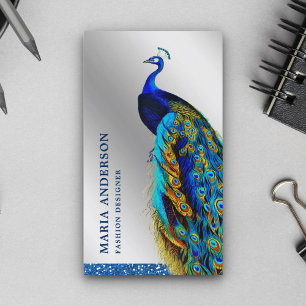 Elegante chique zilverfolie blauwe Indiase pauw Visitekaartje