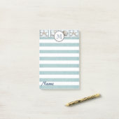 Elegante chique zomer zeeschelpen strepen monogram post-it® notes (Op bureau)