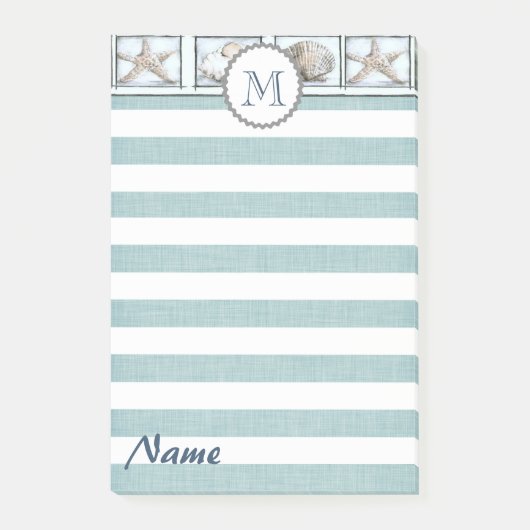 Elegante chique zomer zeeschelpen strepen monogram post-it® notes (Voorkant)