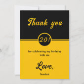 Elegante chique zwart en goud trendy 20e verjaarda bedankkaart (Voorkant)