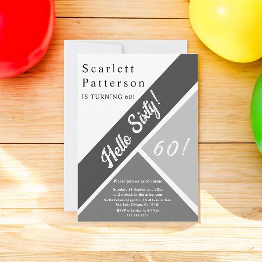 Elegante chique zwart en wit grijs 60e verjaardag kaart