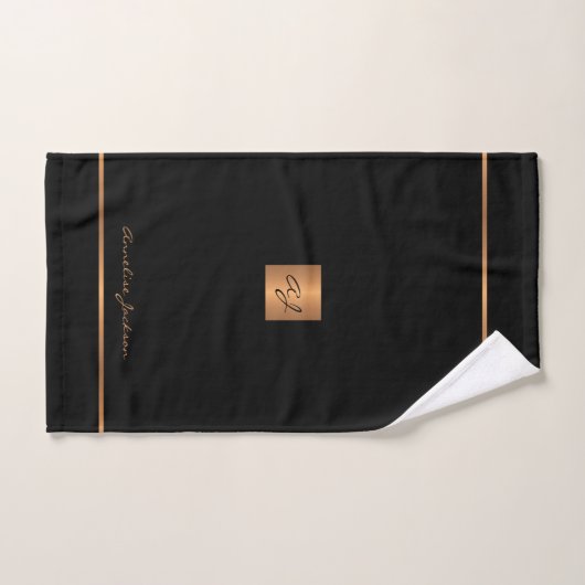 Elegante chique zwart goud moderne monogrammed str handdoek (Handdoek)