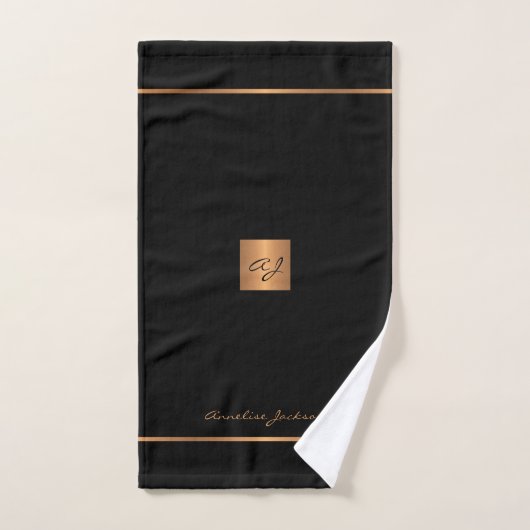 Elegante chique zwart goud moderne monogrammed str handdoek (Handdoek)