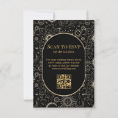 Elegante chique zwart goud mystieke QR code bruilo Kaart (Achterkant)
