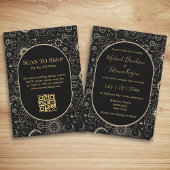 Elegante chique zwart goud mystieke QR code bruilo Kaart