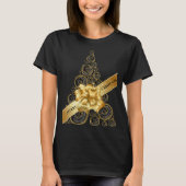 Elegante chique zwart gouden kerstboom en boog t-shirt (Voorkant)