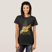 Elegante chique zwart gouden kerstboom en boog t-shirt (Voorkant volledig)