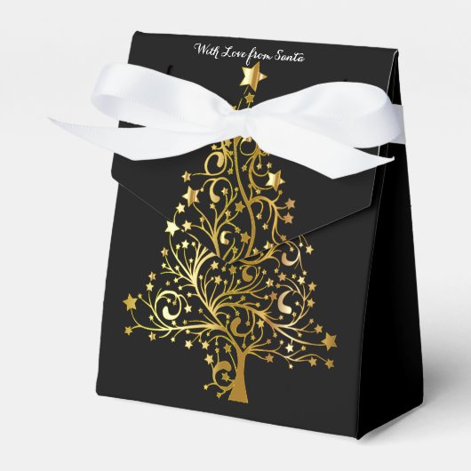 Elegante chique zwart gouden kerstboom gunst box bedankdoosjes (Voorkant Zijde)